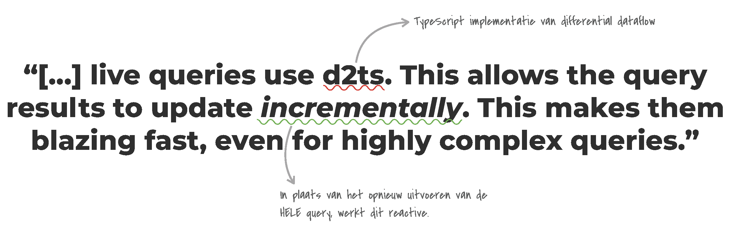 ... live queries use d2ts. This allows the query results to update incrementally. This makes them blazing fast, even for highly complex queries.